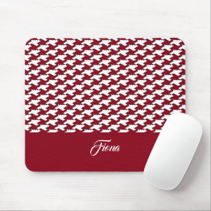 Red and white houndstooth pattern monogram mouse pad