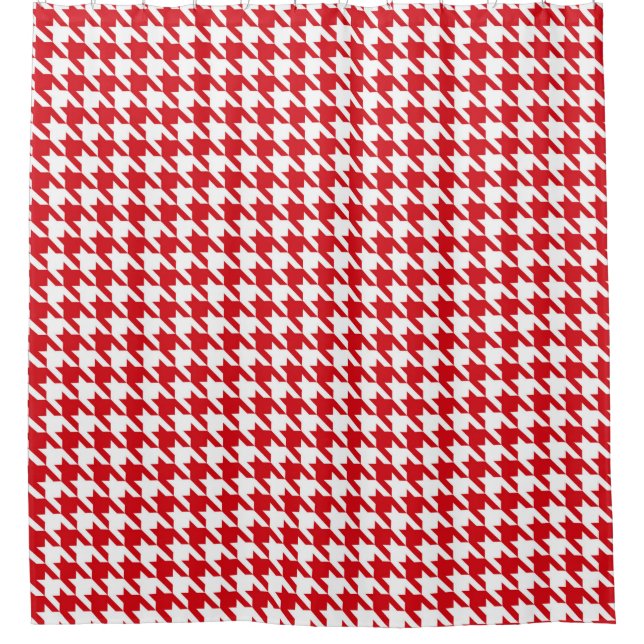 Red and White Houndstooth Pattern Shower Curtain (Front)