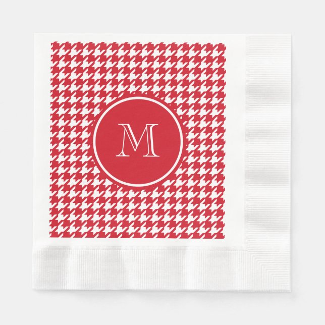Red and White Houndstooth Your Monogram Napkins (Front)