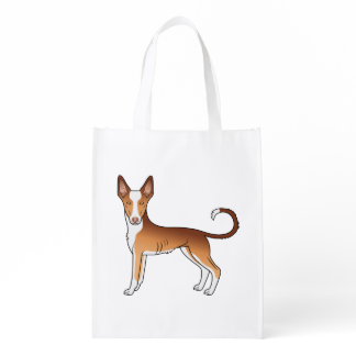 Red And White Ibizan Hound Smooth Coat Cartoon Dog Grocery Bag
