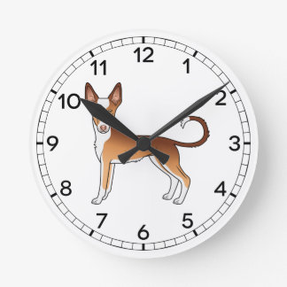 Red And White Ibizan Hound Smooth Coat Cartoon Dog Round Clock