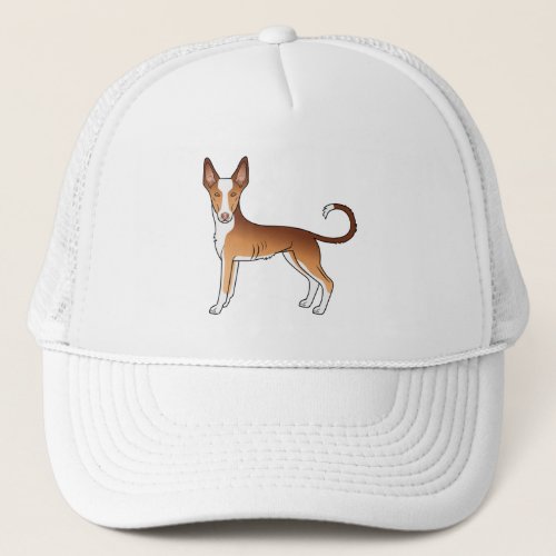 Red And White Ibizan Hound Smooth Coat Cartoon Dog Trucker Hat