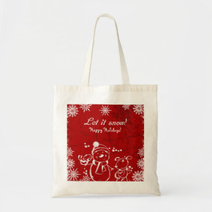 Red And White Illustration- Merry Christmas Tote Bag