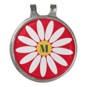 Red and White initial with Daisy Golf Hat Clip