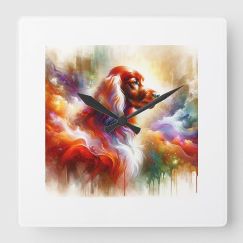 Red and White Irish Setter AREF802 _ Watercolor Square Wall Clock