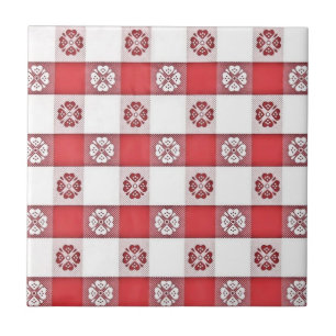 Red and White Italian Table Cloth Print Tile