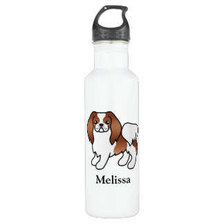 Red And White Japanese Chin Cartoon Dog &amp; Name Stainless Steel Water Bottle