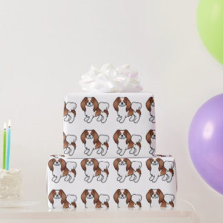 Red And White Japanese Chin Cartoon Dog Pattern Wrapping Paper