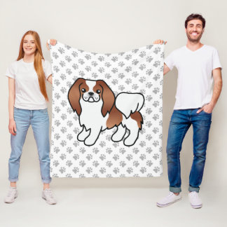 Red And White Japanese Chin Cartoon Dog &amp; Paws Fleece Blanket