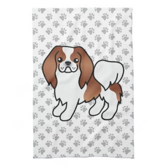 Red And White Japanese Chin Cartoon Dog &amp; Paws Kitchen Towel