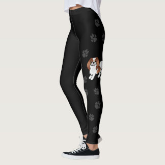 Red And White Japanese Chin Cartoon Dog &amp; Paws Leggings