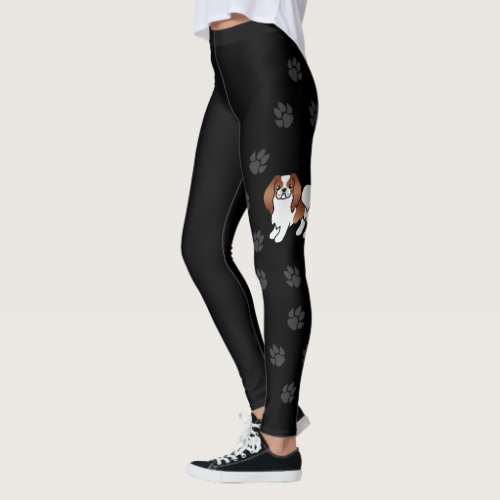 Red And White Japanese Chin Cartoon Dog  Paws Leggings