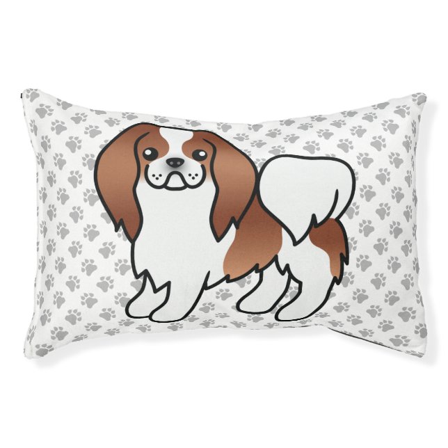 Red And White Japanese Chin Cartoon Dog & Paws Pet Bed (Front)