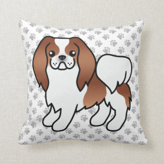 Red And White Japanese Chin Cartoon Dog &amp; Paws Throw Pillow