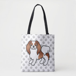 Red And White Japanese Chin Cartoon Dog &amp; Paws Tote Bag