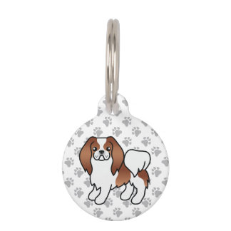 Red And White Japanese Chin Cartoon &amp; Pet's Info Pet ID Tag