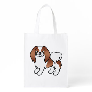 Red And White Japanese Chin Cute Cartoon Dog Grocery Bag