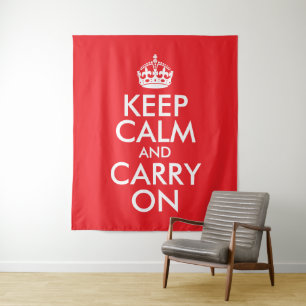 Red and White Keep Calm and Carry On Tapestry