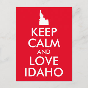 Red and White Keep Calm and Love Idaho Postcard