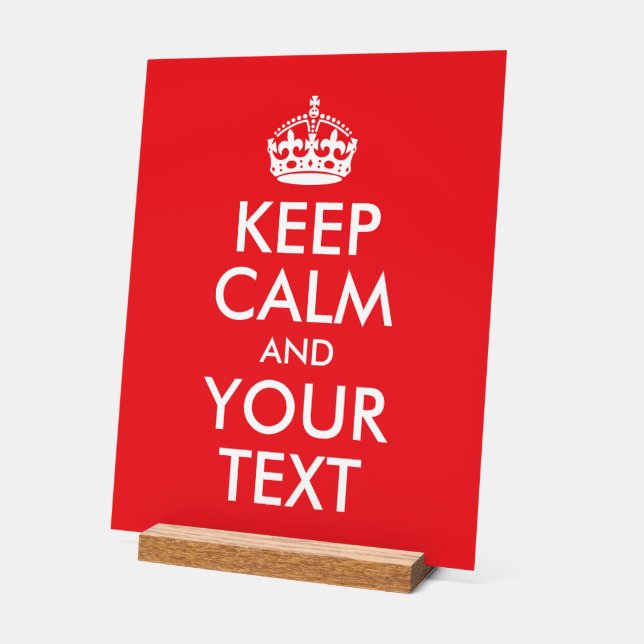 Red and White Keep Calm and Your Text Acrylic Sign (Angle)