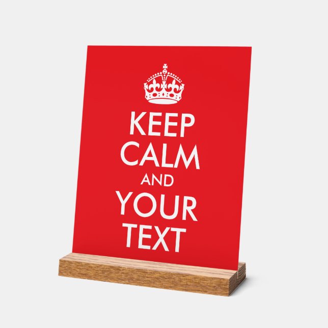 Red and White Keep Calm and Your Text Acrylic Sign (Angle)