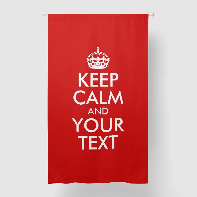 Red and White Keep Calm and Your Text Blackout Curtains (Front)