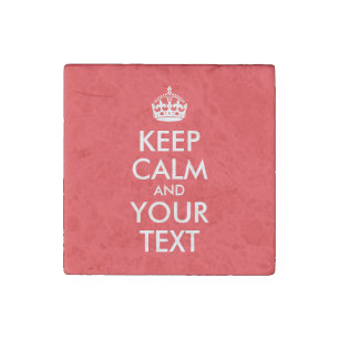 Red and White Keep Calm and Your Text Stone Magnet