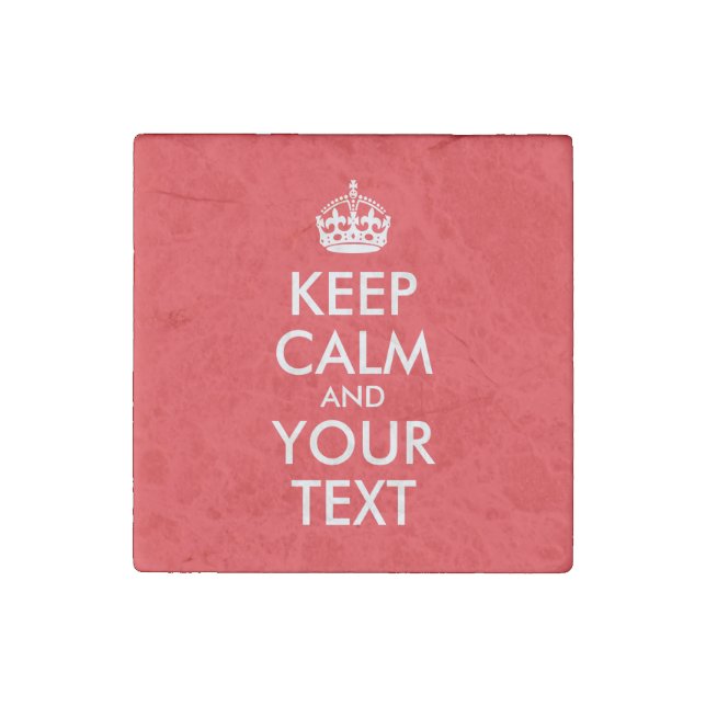 Red and White Keep Calm and Your Text Stone Magnet (Front)