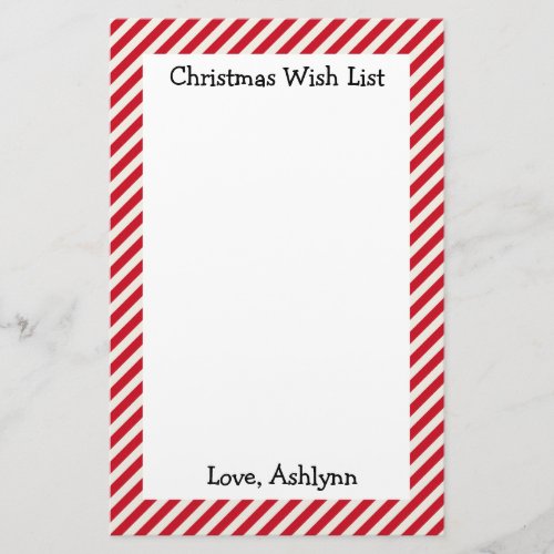 Red and White Kids Christmas Wish List Stationery