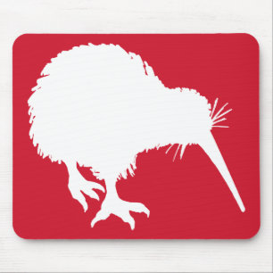 Red and White Kiwi Silhouette Mouse Pad