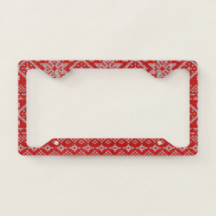 Red And White Knitted Christmas Pattern License Plate Frame