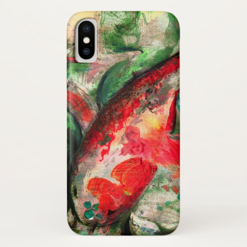 Red and White Koi Carp Fish Painting iPhone XS Case