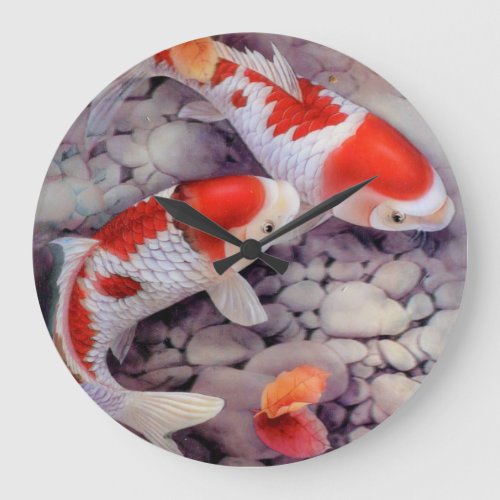 Red and White Koi Fish Pond Large Clock