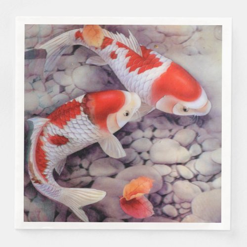 Red and White Koi Fish Pond Paper Dinner Napkins