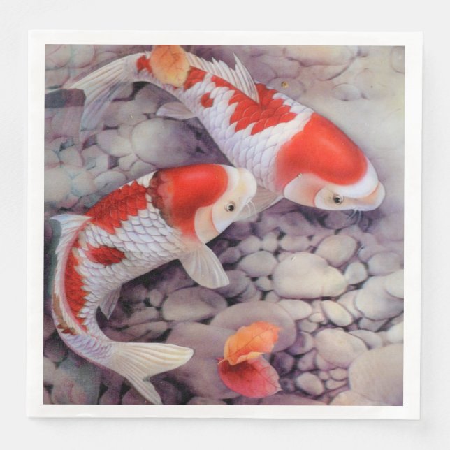 Red and White Koi Fish Pond Paper Dinner Napkins (Front)