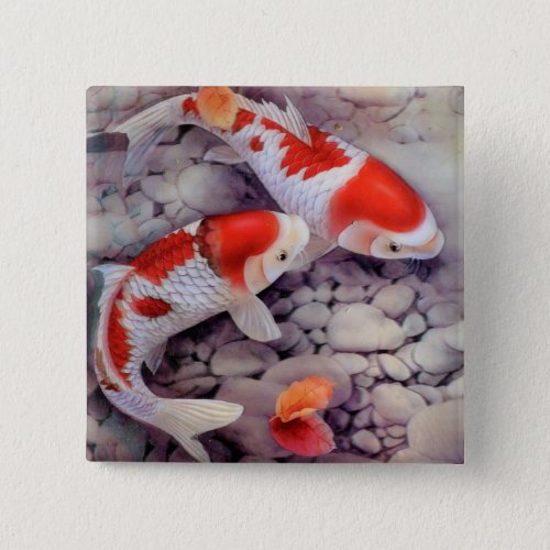 Red and White Koi Fish Pond Pinback Button