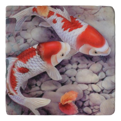 Red and White Koi Fish Pond Trivet