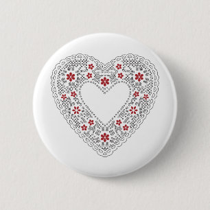 Red and White Lace Heart Button