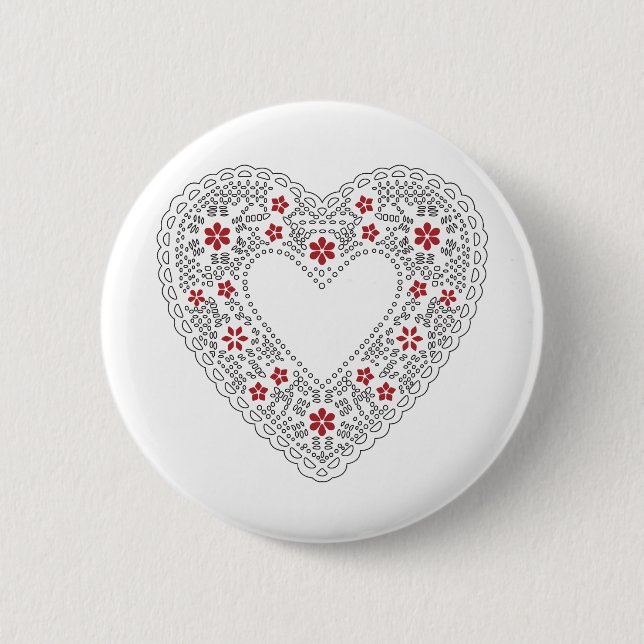 Red and White Lace Heart Button (Front)