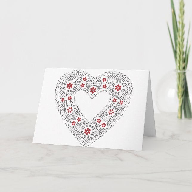 Red and White Lace Heart Holiday Card (Front)