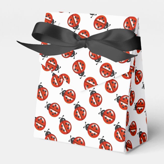 Red And White Ladybugs Party Favor Box (Front Side)