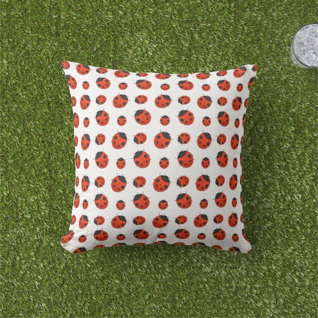 Red and White Ladybugs Pillow (Grass)