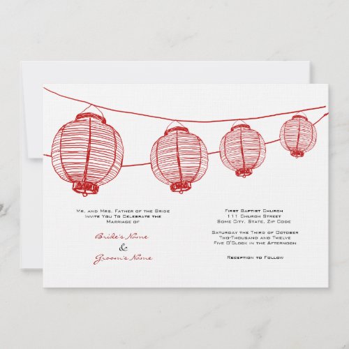 Red and White Lanterns Wedding Invitation