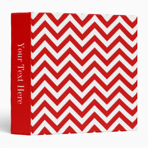 Red and White Large Chevron ZigZag Pattern 3 Ring Binder