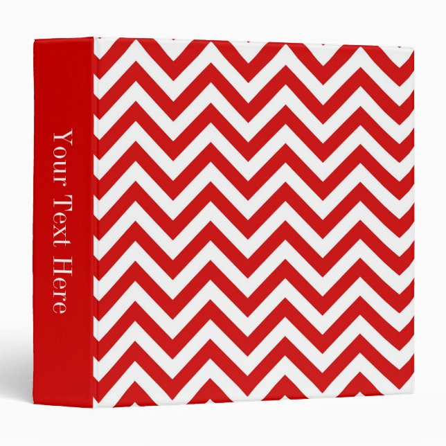 Red and White Large Chevron ZigZag Pattern 3 Ring Binder (Front/Spine)