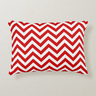 Red and White Large Chevron ZigZag Pattern Accent Pillow