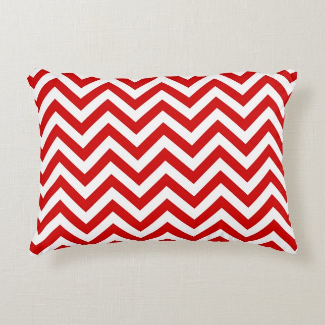 Red and White Large Chevron ZigZag Pattern Accent Pillow (Front)