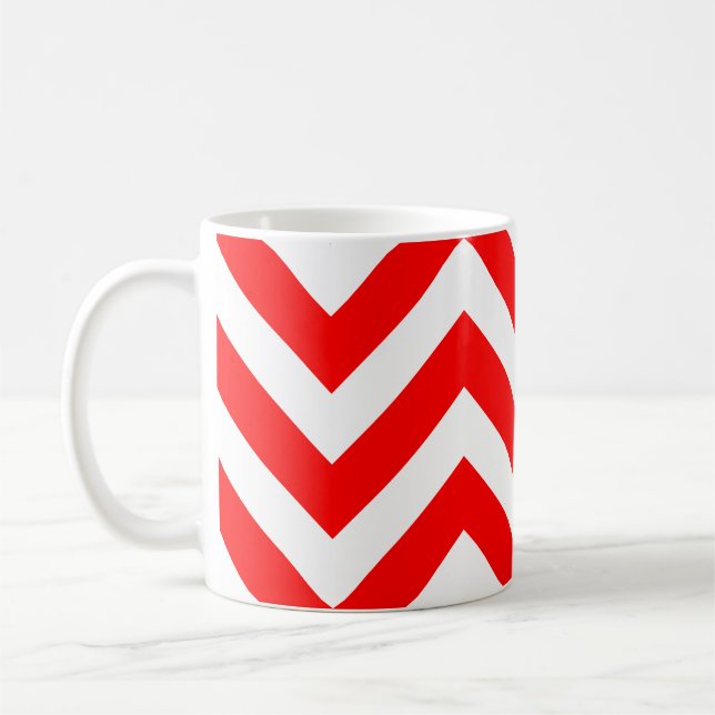 Red and White Large Horizontal Chevron Pattern Coffee Mug (Left)
