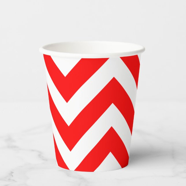 Red and White Large Size Chevron Stripes Paper Cups (Front)