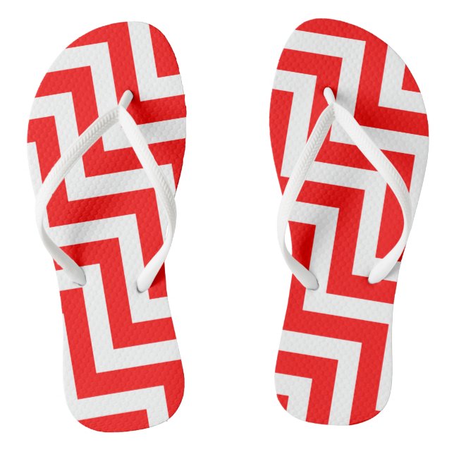 Red and White Large Size Diagonal Chevron Stripes Flip Flops (Footbed)